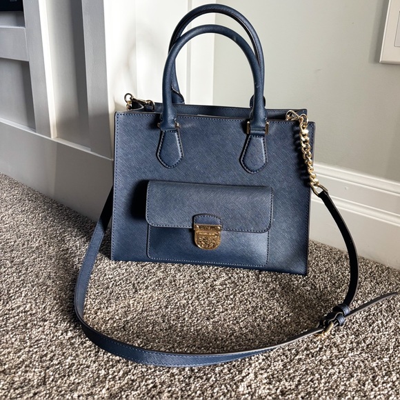 Michael Kors Handbags - Michael Kors Navy Blue Saffiano Leather Crossbody Satchel